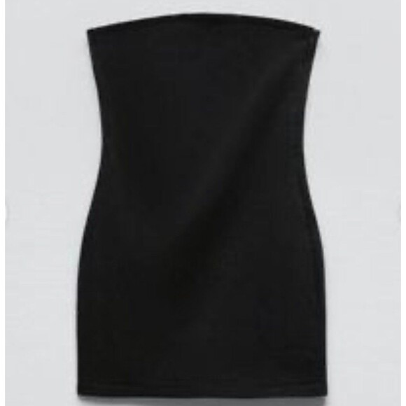 Zara NWT Strapless Minimalist Contemporary Classic Little Black Mini Dress S - Picture 1 of 6